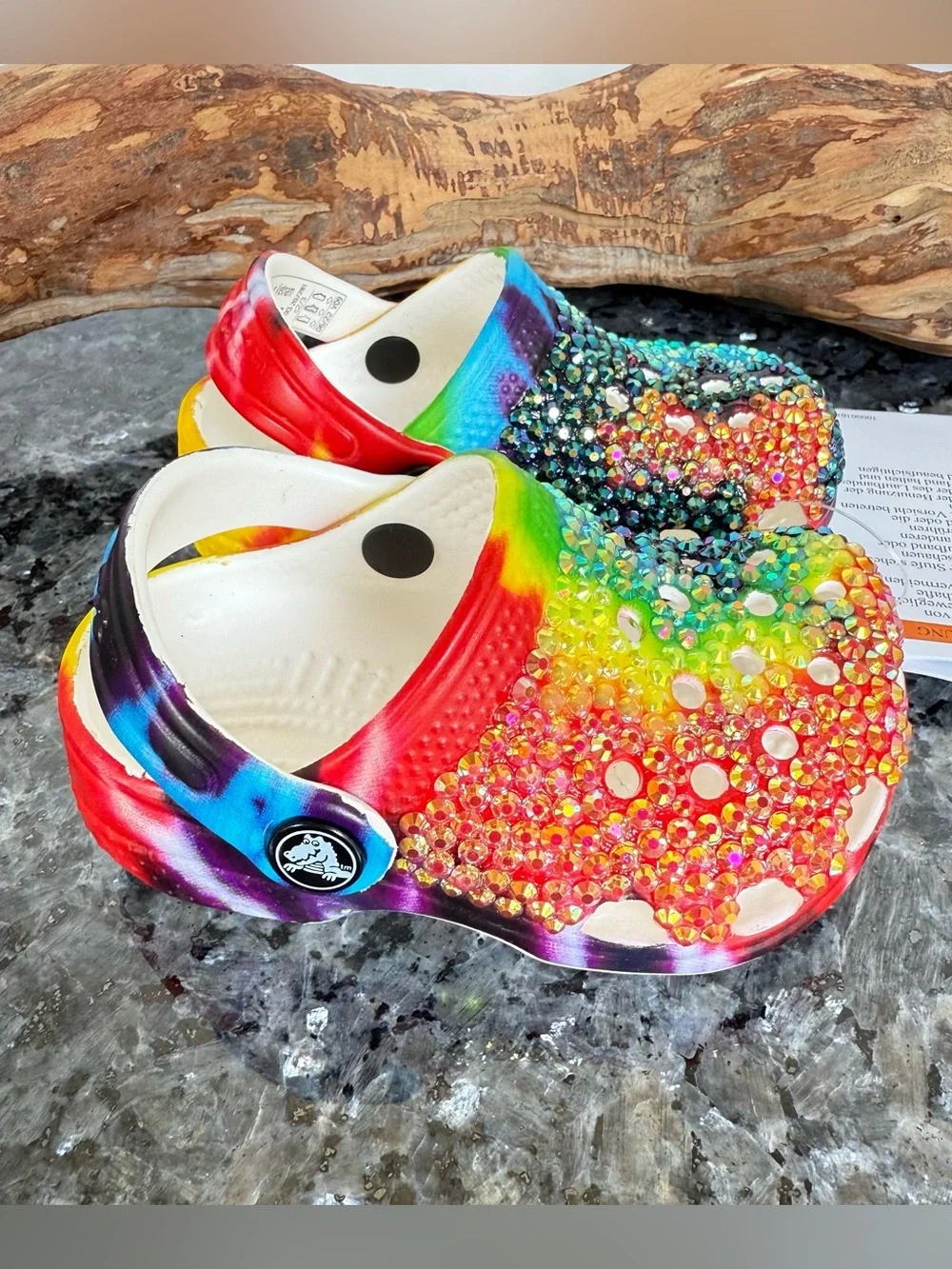 Rainbow Rhinestone Toddler Crocs, Hand placed Bling, size 2/3